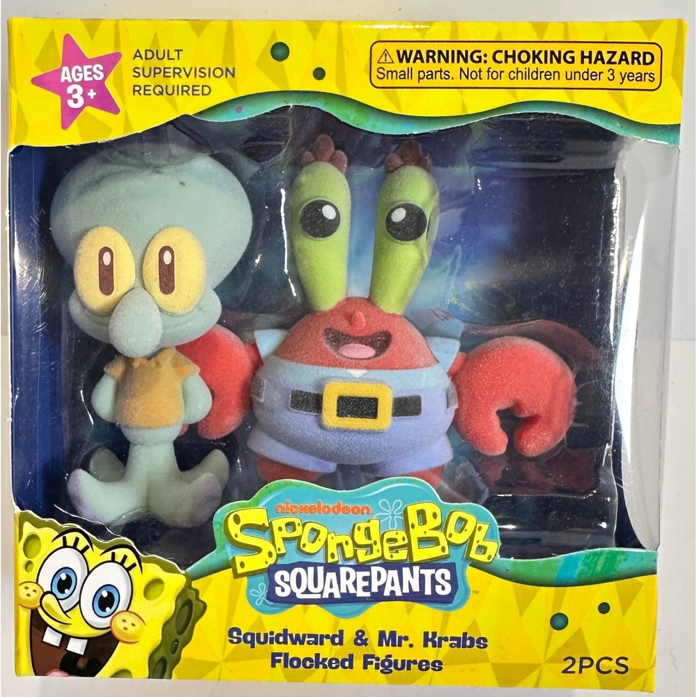 Nickelodeon SpongeBob SquarePants Squidward Mr Krabs Flocked Figures Set‎ 02 New